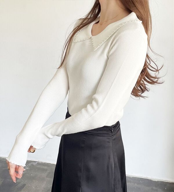 GeeRA（ジーラ）の「【YOUING.】パール衿リブニット（ニット・セーター）」｜詳細画像