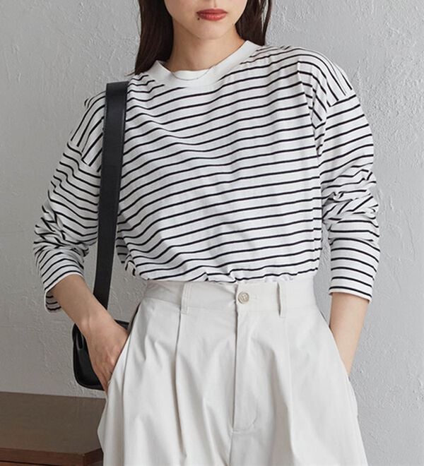 RANAN（ラナン）の「【選べる袖丈】＜BC＞綿100％プチハイネックＴシャツ（カットソー）」｜詳細画像