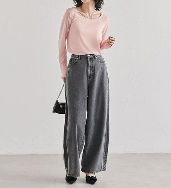 RANAN（ラナン）の「配色サイドフリンジワイドデニム（フルレングスパンツ）」｜詳細画像