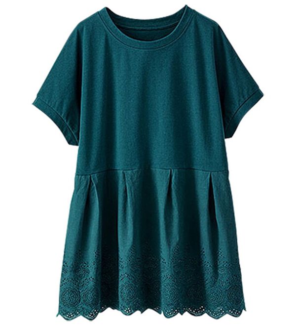 BELLUNA（ベルーナ）の「裾刺しゅうデザインプルオーバー（カットソー）」｜ターコイズ