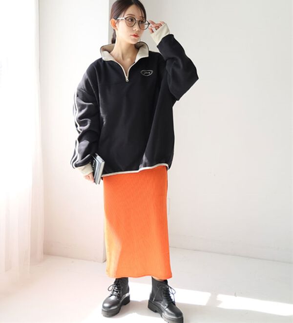 A HAPPY MARILYN（アハッピーマリリン）の「【Ｌ～６Ｌ】【ハピぽか裏起毛】ライン使いハーフＺＩＰスウェット 毛玉になりにくい（トレーナー・スウェット）」｜詳細画像