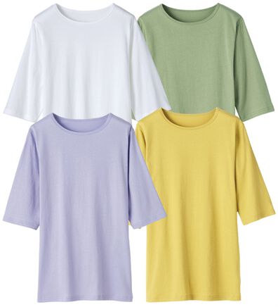 「【４枚組】綿１００％クルーネック５分袖Ｔシャツ（Tシャツ）」