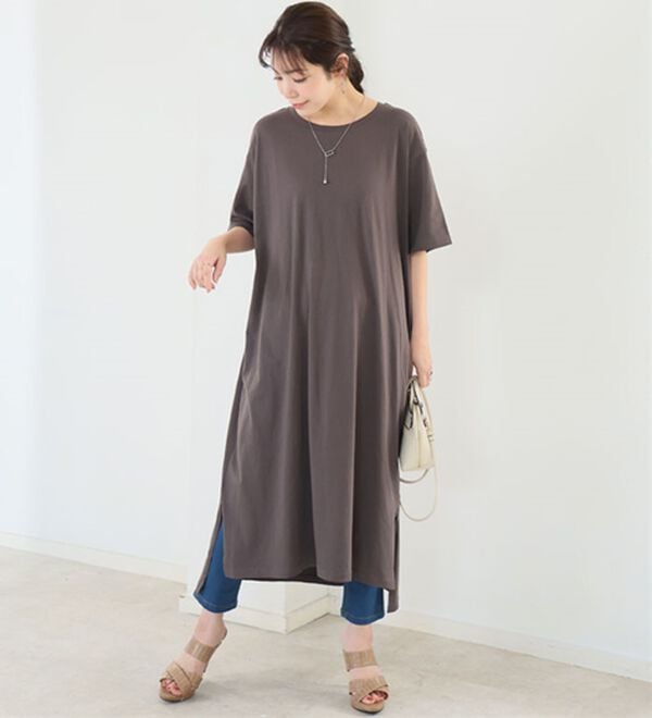 A HAPPY MARILYN（アハッピーマリリン）の「【Ｌ～１０Ｌ】選べる２丈！綿１００％ストンと楽ちん！着心地さらりゆるＴワンピース＆チュニック（チュニック）」｜詳細画像