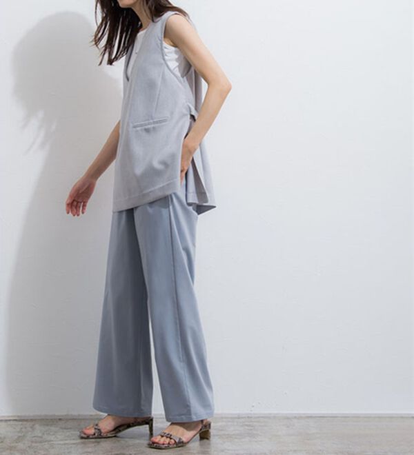 Pierrot（ピエロ）の「【選べる丈】ストレッチツイルワイドパンツ（ワイドパンツ・ガウチョ）」｜詳細画像