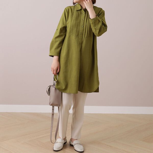 BELLUNA（ベルーナ）の「麻調素材ピンタックデザインチュニック（チュニック）」｜詳細画像