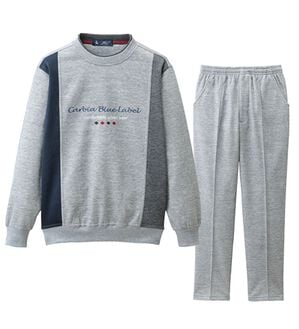 「カルビア　お買得！毎日活躍デザインホームスーツ（メンズルームウェア）」｜ライトグレー(クルーネック)