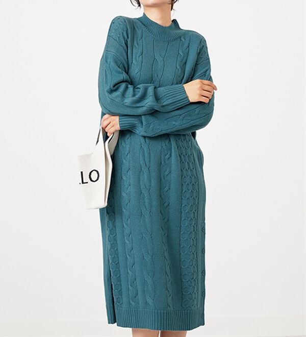 BELLUNA（ベルーナ）の「ケーブル柄ロング丈ニットワンピース（ニットワンピース）」｜詳細画像