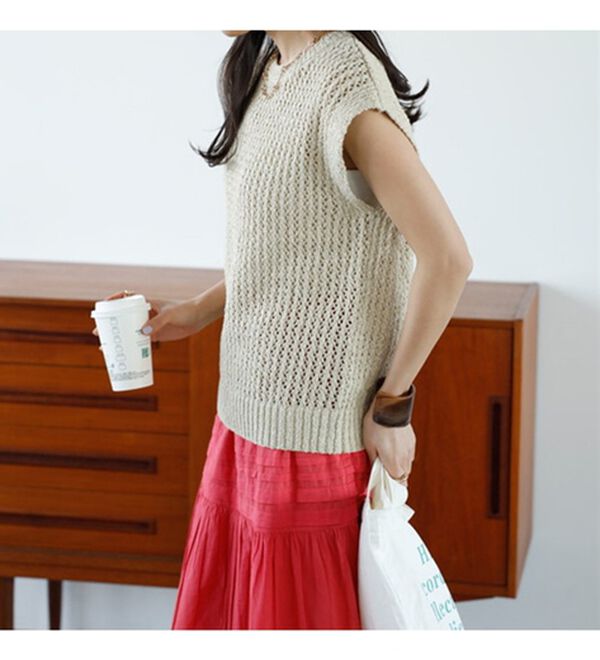 GeeRA（ジーラ）の「ミックスカラーメッシュニットトップス（ニット・セーター）」｜詳細画像