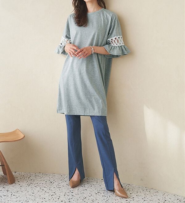 RANAN（ラナン）の「袖レース切替チュニックワンピース（チュニックワンピース）」｜詳細画像