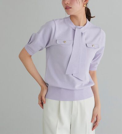 Pierrot（ピエロ）の「リネンタッチボウタイポケットニット（ニット・セーター）」