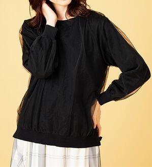 BELLUNA（ベルーナ）の「チュール重ねニットプルオーバー（ニット・セーター）」｜黒