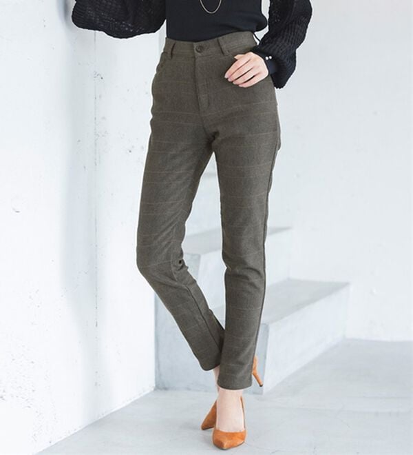 RANAN（ラナン）の「＋１０度素材！蓄熱保温裏起毛ストレッチスリムパンツ（フルレングスパンツ）」｜グレー系チェック