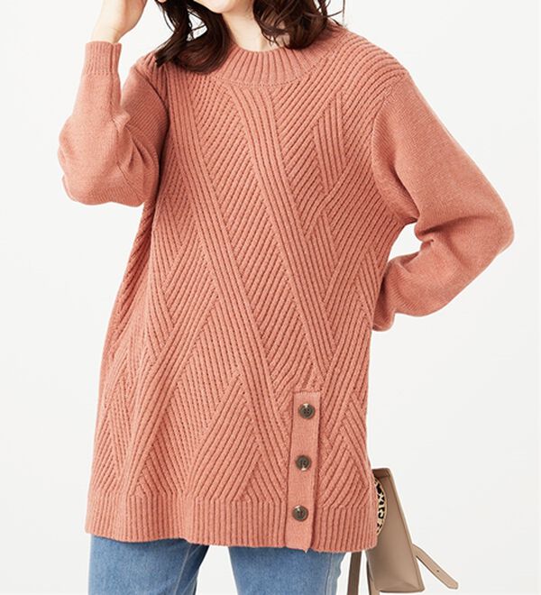 BELLUNA（ベルーナ）の「編地切替サイドボタンチュニック（チュニック）」｜詳細画像