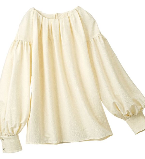 VINNO（ヴィノ）の「タックデザインサッカーブラウス（ブラウス）」｜アイボリー