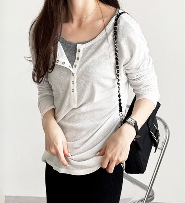 GeeRA（ジーラ）の「前後２ＷＡＹシアースラブヘンリーネックカットソー（カットソー）」｜詳細画像