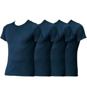 「【４枚組】抗菌防臭・マイクロファイバー裏起毛あったかインナー４枚組（シャツ）　半袖丸首（メンズ肌着・インナーウェア）」｜ネイビー4枚組