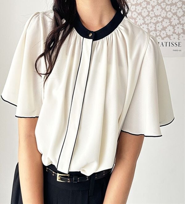 GeeRA（ジーラ）の「前後２ＷＡＹ配色フレアー袖ブラウス（ブラウス）」｜詳細画像