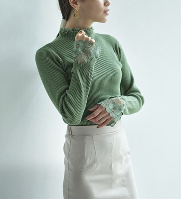 GeeRA（ジーラ）の「大人可愛い！レースが上品なハイネックニット（ニット・セーター）」｜詳細画像