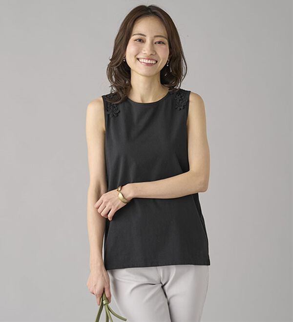 BELLUNA（ベルーナ）の「綿混素材脇汗対策フラワーレースインナー（タンクトップ・キャミソール）」｜詳細画像