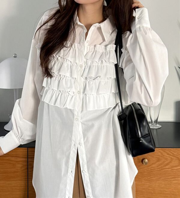 GeeRA（ジーラ）の「フリルドッキングオーバーサイズシャツ（シャツ）」｜詳細画像