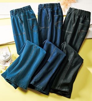 ルフラン（ルフラン）の「【３本組】配色ステッチ柔らかワイドデニム（ワイドパンツ・ガウチョ）」｜3本組