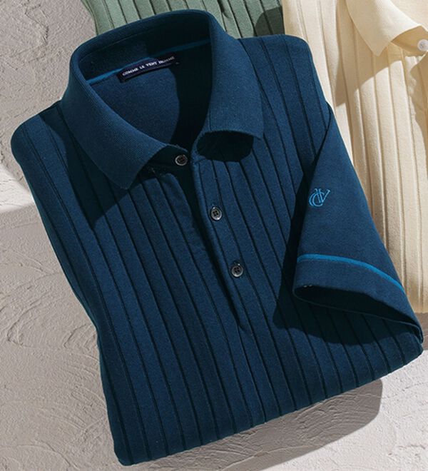 「＜コムルヴァン・オム＞大人の涼感ニットポロシャツ（メンズポロシャツ）」｜ネイビー