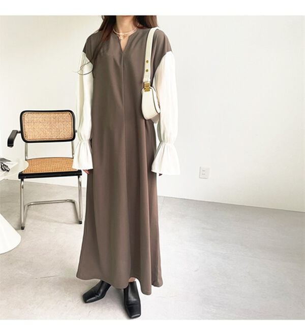 GeeRA（ジーラ）の「ブラウスレイヤード風ドッキングワンピース（カットソーワンピース）」｜詳細画像