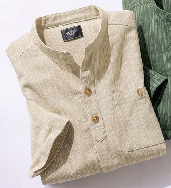 「ざっくり木綿の前開きゆったりシャツ（メンズシャツ）」｜杢アイボリー