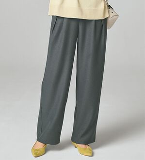 BELLUNA（ベルーナ）の「ウーリッシュ素材タック使いワイドパンツ（ワイドパンツ・ガウチョ）」｜杢チャコール