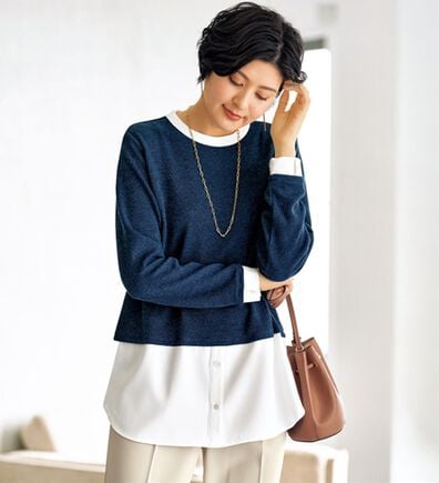 BELLUNA（ベルーナ）の「杢調素材シャツレイヤード風チュニック（チュニック）」