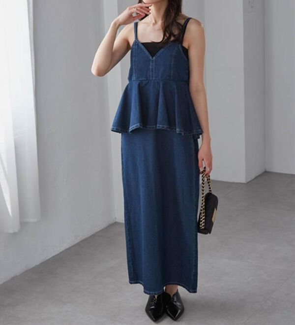 RANAN（ラナン）の「デニムペプラムキャミワンピース（ロングワンピース）」｜詳細画像