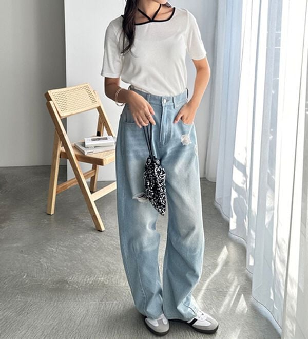 GeeRA（ジーラ）の「ホルターネック配色リブカットソー（カットソー）」｜詳細画像