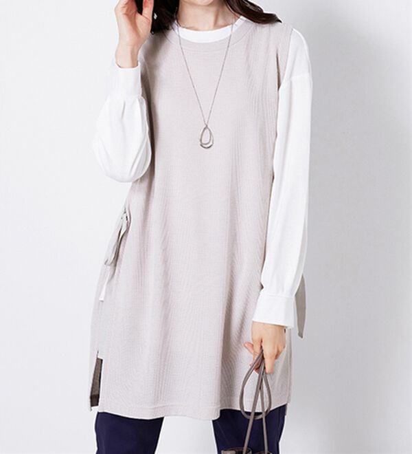 BELLUNA（ベルーナ）の「あぜ素材サイドリボン使いベストアンサンブル（アンサンブル）」｜詳細画像