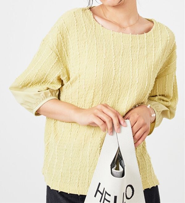 BELLUNA（ベルーナ）の「楊柳ストライプ刺しゅうブラウス（カットソー）」｜詳細画像