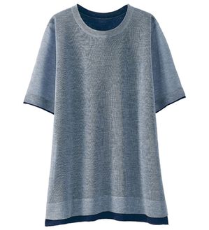 BELLUNA（ベルーナ）の「重ね着風配色シアーニットプルオーバー（ニット・セーター）」｜ブルー