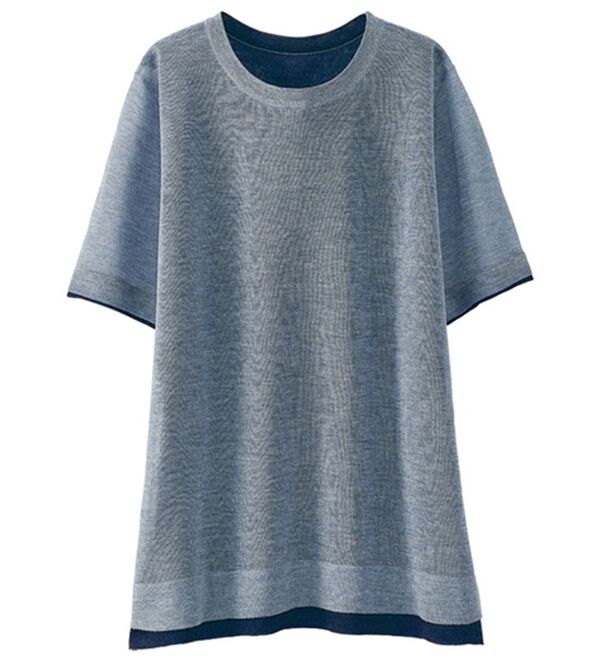 BELLUNA（ベルーナ）の「重ね着風配色シアーニットプルオーバー（ニット・セーター）」｜ブルー