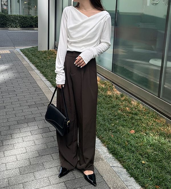 RANAN（ラナン）の「上品ドレープリブロングＴシャツ（カットソー）」｜詳細画像