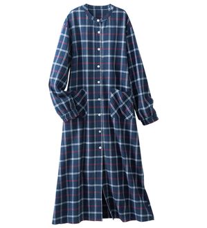 「綿１００％ふんわり柔か微起毛ルームワンピ（パジャマ・ルームウェア）」｜ネイビーチェック