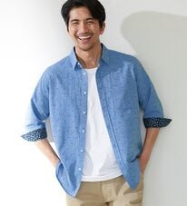 「フレンチリネンブレンドカジュアルシャツ（メンズシャツ）」