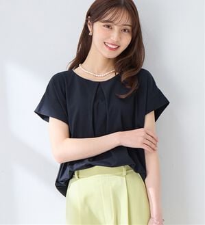 alotta（アロッタ）の「ひんやりタックデザインＴシャツ（カットソー）」｜ネイビー