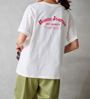 RANAN（ラナン）の「プリントロゴＴシャツ（カットソー）」｜ホワイト&times;ピンク(バックロゴ)