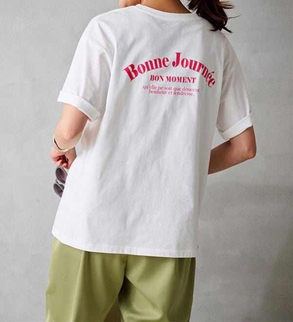 RANAN（ラナン）の「プリントロゴＴシャツ（カットソー）」｜ホワイト&times;ピンク(バックロゴ)