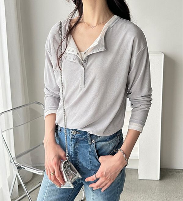 GeeRA（ジーラ）の「前後２ＷＡＹシアースラブヘンリーネックカットソー（カットソー）」｜詳細画像