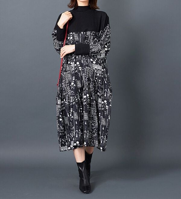 BELLUNA（ベルーナ）の「【Ｌａｇｒｉｌｕａ】ニット切替プリントワンピース（プリントワンピース）」｜詳細画像