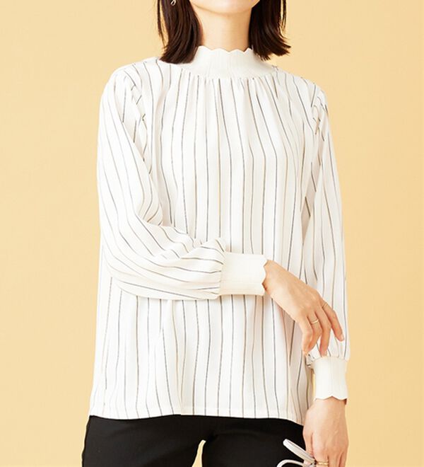 BELLUNA（ベルーナ）の「衿＆袖ニット使い美人顔ブラウス（ブラウス）」｜詳細画像