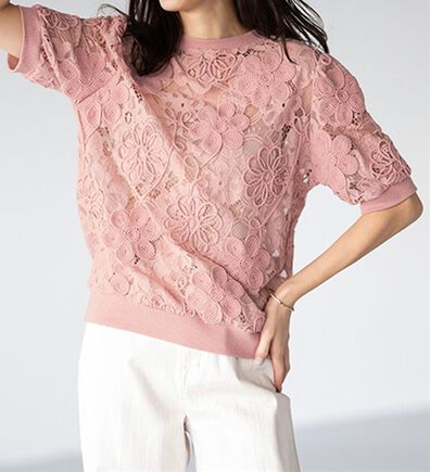 RANAN（ラナン）の「花柄立体レースリブ切替プルオーバー（ブラウス）」