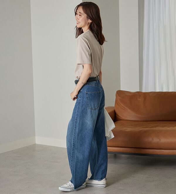 BELLUNA（ベルーナ）の「【汗ジミ対策◎】＜エアリーアイスコットン＞オーバーサイズＴシャツ【選べる袖丈】（カットソー）」｜詳細画像