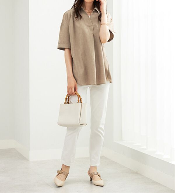 BELLUNA（ベルーナ）の「麻調素材スキッパーブラウス（ブラウス）」｜詳細画像