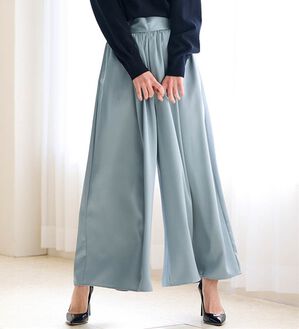 RANAN（ラナン）の「サテンワイドパンツ（ワイドパンツ・ガウチョ）」｜ブルーグレー