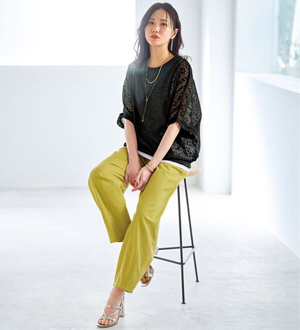 BELLUNA（ベルーナ）の「【タンクトップ付】透かし編みドルマンプルオーバー（カットソー）」｜詳細画像